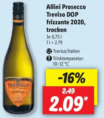 Lidl Allini Prosecco Treviso DOP frizzante 2020, trocken 0,75L Angebot