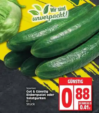 Edeka Gut & Gunstig Eisbergsalat oder Salatgurken Angebot