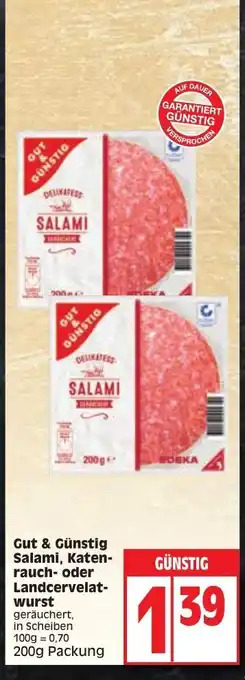 Edeka Gut & Gunstig Salami, Katenrauch- oder Landcervelatwurst 200 g Angebot