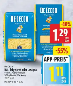 EDEKA Wucherpfennig De Cecco Ital. Teigwaren oder Lasagna Angebot