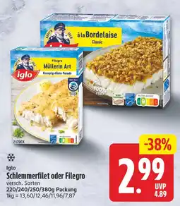 EDEKA Wucherpfennig Iglo Schlemmerfilet oder Filegro Angebot