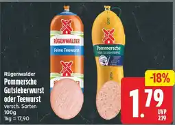 EDEKA Wucherpfennig Rügenwalder Pommersche Gutsleberwurst oder Teewurst Angebot