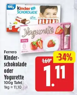 EDEKA Wucherpfennig Ferrero Kinder-schokolade oder Yogurette Angebot