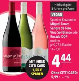 CITTI Markt Sangre de Toro Vina Sol Blanco oder Rosado DOP Angebot