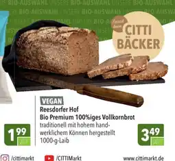 CITTI Markt VEGAN Reesdorfer Hof Bio Premium 100%iges Vollkornbrot Angebot