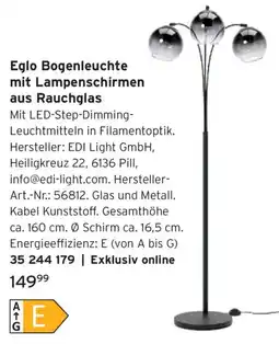 Tchibo Eglo Bogenleuchte mit Lampenschirmen aus Rauchglas Angebot