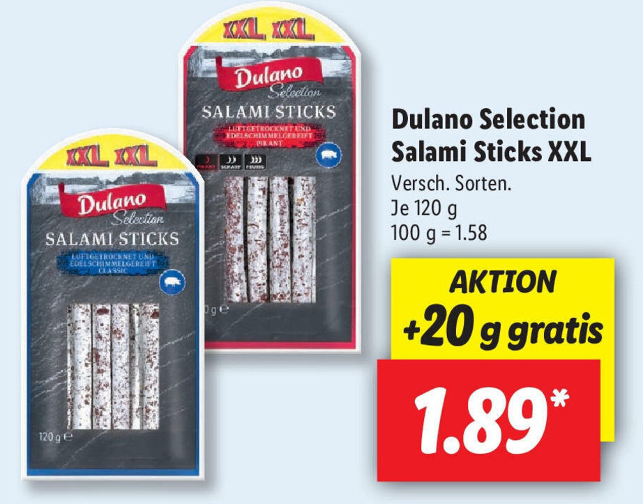 Dulano Selection Salami Sticks XXL 120g Angebot bei Lidl