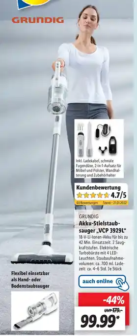 Lidl Grundig Akku Stielstaubsauger  VCP 3929L Angebot