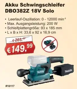 Stabilo Fachmarkt Akku Schwingschleifer DBO382Z 18V Solo Makita Angebot