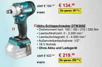 Stabilo Fachmarkt Makita Akku Schlagschrauber DTW300Z Angebot