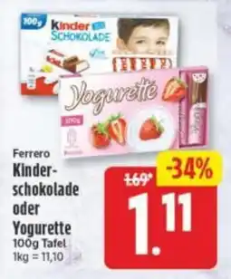 Elli Markt Ferrero Kinder-schokolade oder Yogurette Angebot