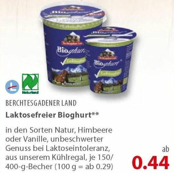 Berchtesgadener Land Laktosefreier Bioghurt 400g Becher Angebot bei basic