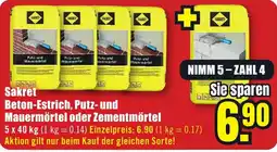 B1 Discount Baumarkt Sakret Beton-Estrich, Putz- und Mauermörtel oder Zementmörtel Angebot