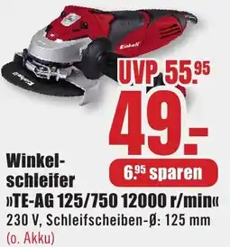B1 Discount Baumarkt Winkelschleifer TE-AG 125/750 Angebot