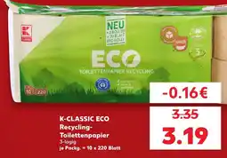 Kaufland K-CLASSIC ECO Recycling-Toilettenpapier Angebot
