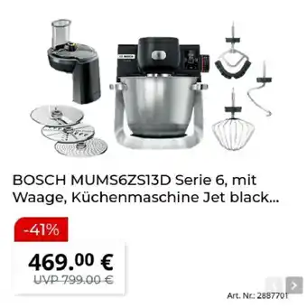 BOSCH MUMS6ZS13D Serie 6, mit Waage, Küchenmaschine Jet black...