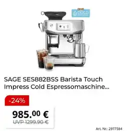 MediaMarkt SAGE SES882BSS Barista Touch Impress Cold Espressomaschine Angebot