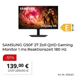 MediaMarkt SAMSUNG G50F 27 Zoll QHD Gaming Monitor Angebot