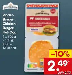 Netto Marken-Discount Rinder Burger, Chicken Burger, Hot-Dog Angebot