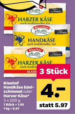 Netto Kleehof Handkäse Edel-schimmel oder Harzer Käse Angebot