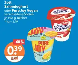 V Markt Zott Sahnejoghurt oder Pure Joy Vegan Angebot