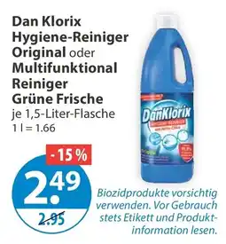 V Markt Dan Klorix Hygiene-Reiniger Original oder Multifunktional Reiniger Grüne Frische Angebot