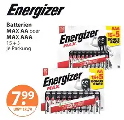 V Markt Energizer Batterien MAX AA oder MAX AAA Angebot