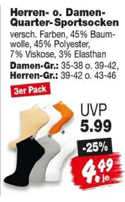 Repo Markt Herren- o. Damen-Quarter-Sportsocken Angebot