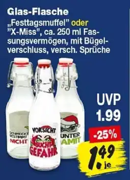 Repo Markt Glas-Flasche "Festtagsmuffel" oder "X-Miss" Angebot