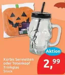 Budni Kürbis Servietten oder Totenkopf Trinkglas Angebot