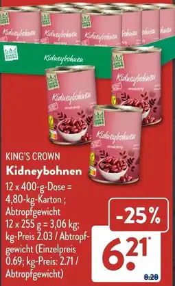 Aldi Süd KING'S CROWN Kidneybohnen Angebot