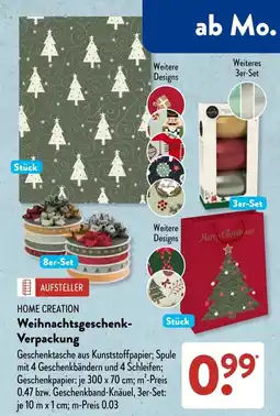 Aldi Süd HOME CREATION Weihnachtsgeschenk-Verpackung Angebot