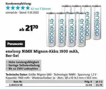 Conrad Eneloop Nimh Mignon Akky 1900 Mah, 8er Set Angebot