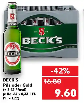 Kaufland Beck's Pils oder Gold 24x0,33L Angebot