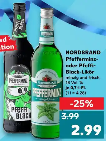 Kaufland Nordbrand Pfefferminz oder Pfeffi Black Likör 0,7L Fl. Angebot