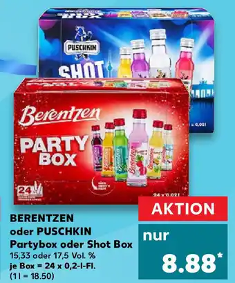 Kaufland Berentzen oder Puschkin Partybox oder Shot Box 24x0,2L Fl. Angebot