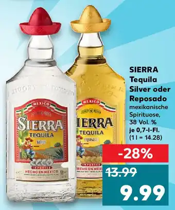 Kaufland Sierra Tequila Silver oder Reposado 0,7L Fl. Angebot