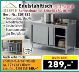 Norma Edelstahltisch mit 2 Türen & Spritzschutz Angebot