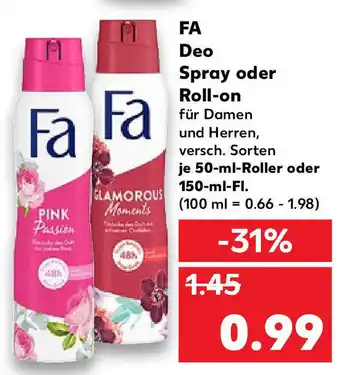 Kaufland Fa Deo Spray oder Roll-on 50ml Roller oder 150ml Fl. Angebot