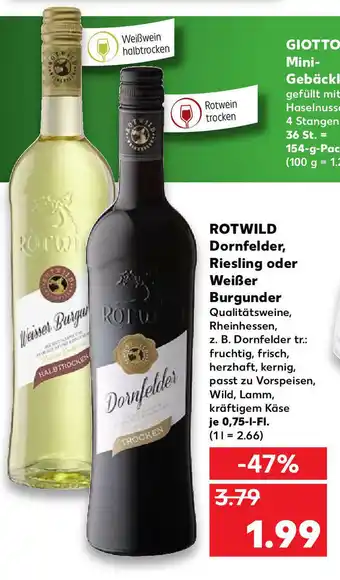 Kaufland Rotwild Dornfelder, Riesling oder Weißer Burgunder 0,75L Fl. Angebot