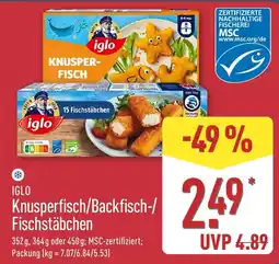 Aldi Nord IGLO Knusperfisch/Backfisch-/Fischstäbchen Angebot