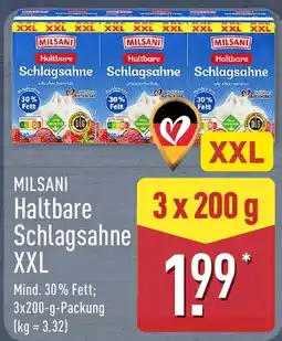 Aldi Nord MILSANI Haltbare Schlagsahne XXL Angebot
