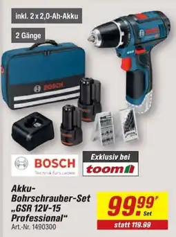 toom Baumarkt BOSCH Akku-Bohrschrauber-Set „GSR 12V-15 Professional“ Angebot