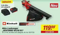toom Baumarkt Einhell Akku-Laubsauger „VENTURRO 18/210 Kit“ Angebot