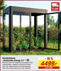 toom Baumarkt Gewächshaus "SunGarden Energy 2.1" * B Angebot