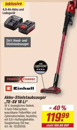 toom Baumarkt Akku-Stielstaubsauger TE-SV 18 Li Einhell Angebot