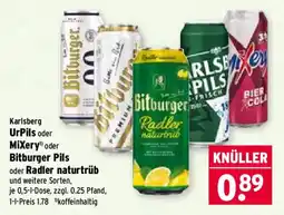 Wasgau Karlsberg UrPils oder Mixery oder Bitburger Pils oder Radler naturtrüb Angebot