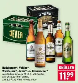 Wasgau Radeberger*, Veltins*, Warsteiner*, Jever* oder Krombacher* Angebot