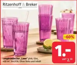 Segmüller Ritzenhoff & Breker Longdrinkbecher „Lawe“ pink, Glas Angebot