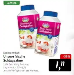 KONSUM Sachsenmilch Unsere frische Schlagsahne Angebot